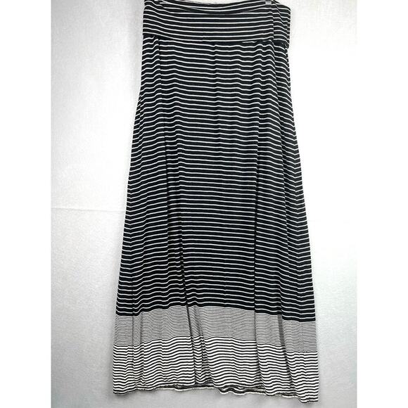 MAX STUDIO Black/White Striped Stretchy Fold Over Waist Blend Maxi Skirt L - Picture 2 of 6